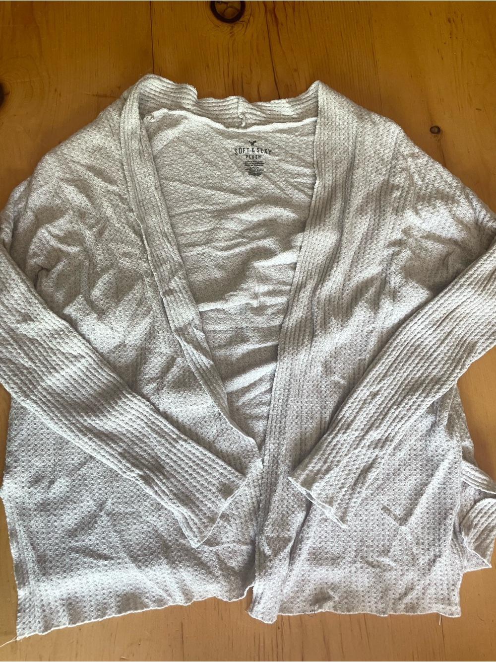 American Eagle Outfitters Cream Waffle-Knit Open Cardigan